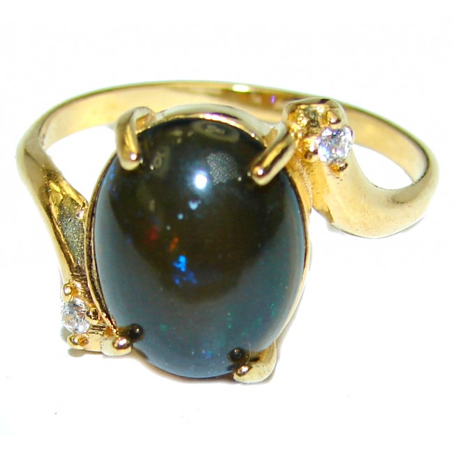 Vintage Design 4.2ctw Genuine Black Opal 14K Gold over .925 Sterling Silver handmade Ring size 8 1/2