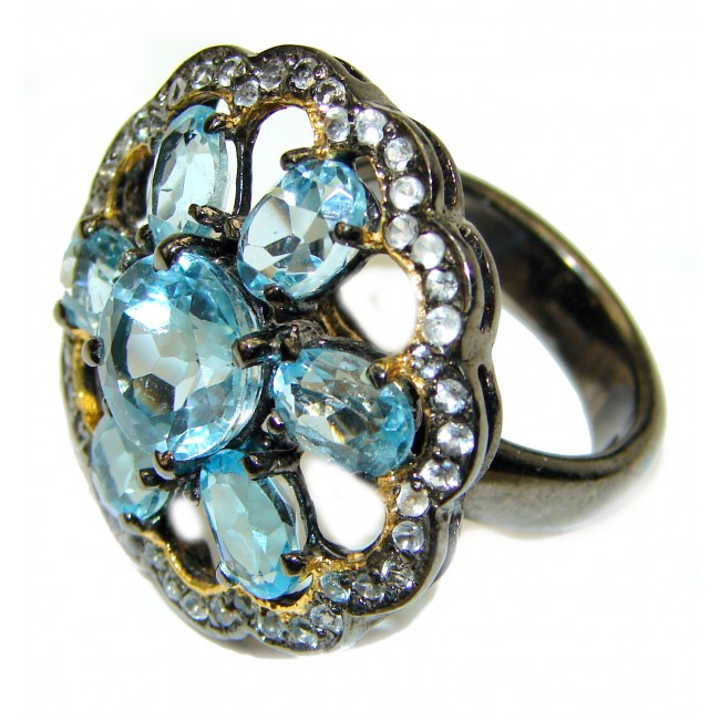 Huge Electric Blue Swiss Blue Topaz .925 Sterling Silver handmade Ring size 8