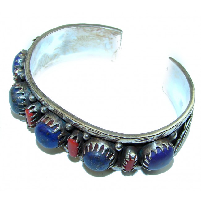 Go West Turquoise Coral Lapis Lazuli .925 Sterling Silver Bracelet / Cuff