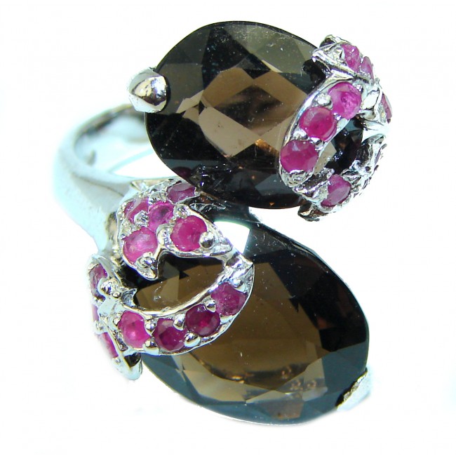 Sophisticated Design Smoky Topaz Ruby .925 Sterling Silver Ring size 9