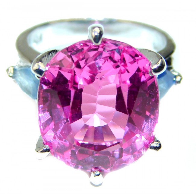 Pink Dream 20.5 carat Pink Topaz .925 Silver handcrafted Huge Cocktail Ring s. 6