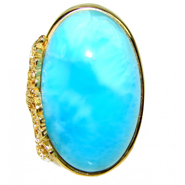 Precious Blue Larimar 14K Gold over .925 Sterling Silver handmade ring size 6 3/4