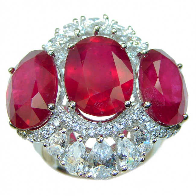 Incredible unique Ruby .925 Sterling Silver handcrafted Cocktail Ring size 7 1/2