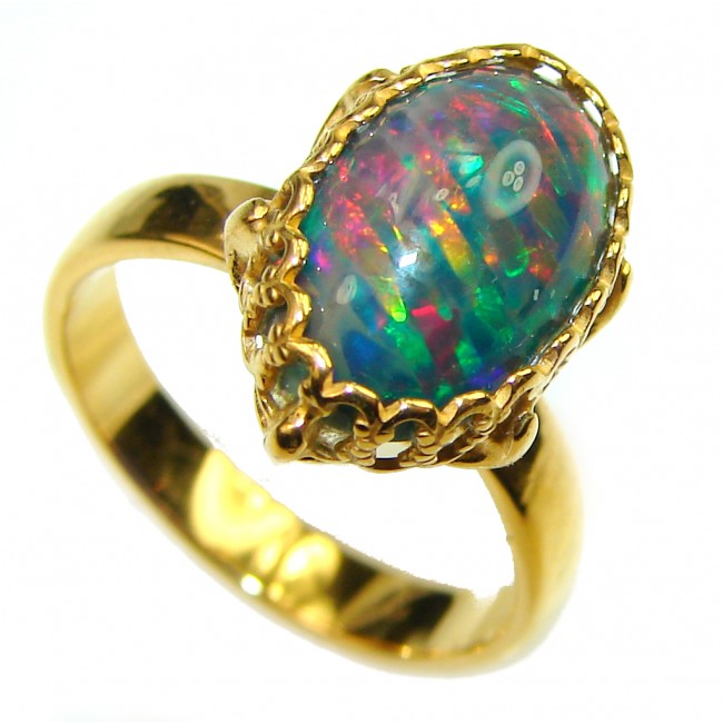 A Cosmic Power Genuine 7.5 carat Black Opal 18K Gold over .925 Sterling Silver handmade Ring size 7 1/2