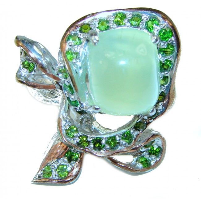 Green Blooning Natural Prehnite .925 Sterling Silver handmade ring s. 9