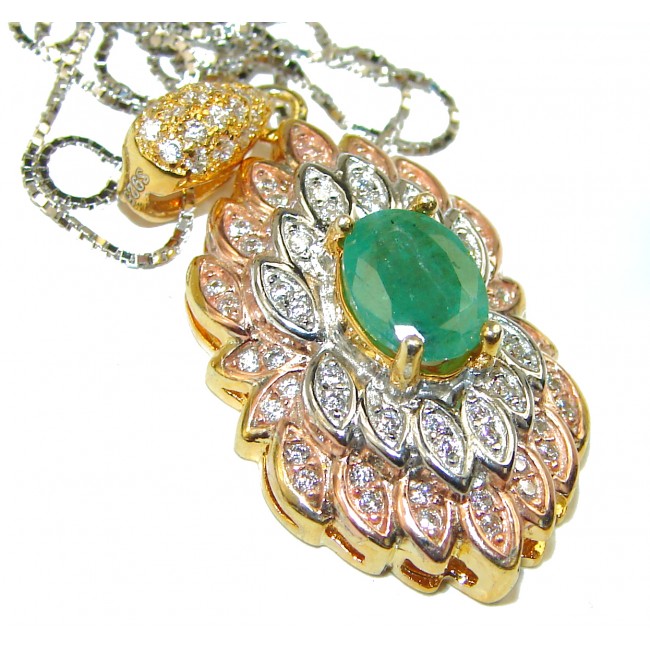 Timeless Treasure genuine Emerald 14K Gold over .925 Sterling Silver handmade necklace