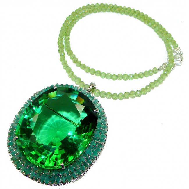 Great quality Green Topaz .925 Sterling Silver handcrafted HUGE Necklace Pendant Brooch