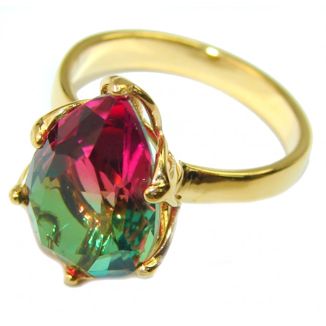 Brazilian Tourmaline 18K Gold over .925 Sterling Silver Perfectly handcrafted Ring s. 7