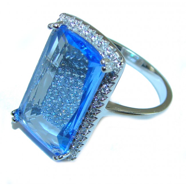 18.8 carat Swiss Blue Topaz .925 Sterling Silver handmade Ring size 7 1/4