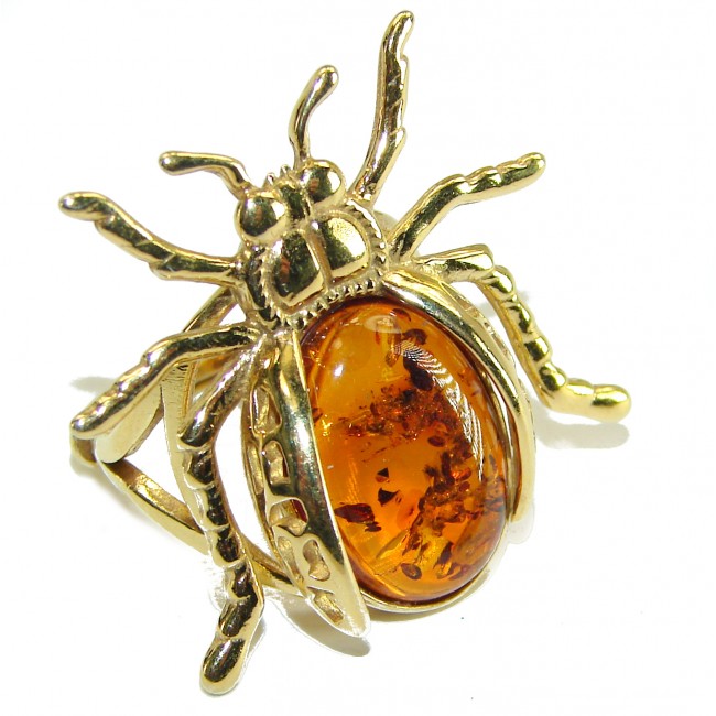 Authentic Baltic Amber 14K Gold over .925 Sterling Silver handcrafted ring; s. 7