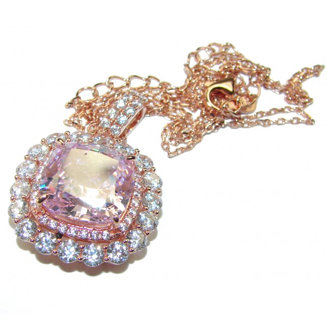 Graceful Cushion-Cut Pink Sapphire 14K Rose Gold over .925 Sterling Silver handcrafted necklace