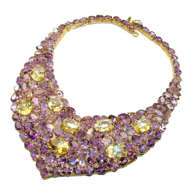 162 grams Purple Beaty authentic African Amethyst 18K Gold over .925 Sterling Silver handcrafted LARGE Statement necklace