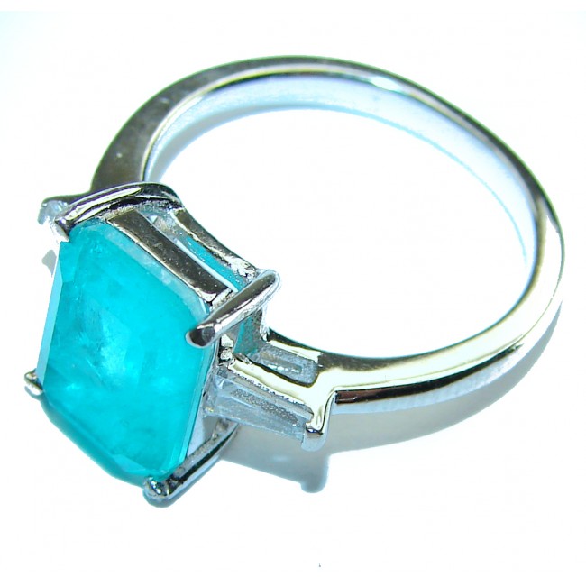 Emerald Cut 6.6ctw Paraiba Tourmaline .925 Sterling Silver handcrafted Statement Ring size 7