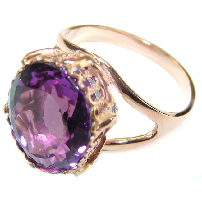 Spectacular Amethyst 14K Rose Gold over .925 Sterling Silver Handcrafted Ring size 9