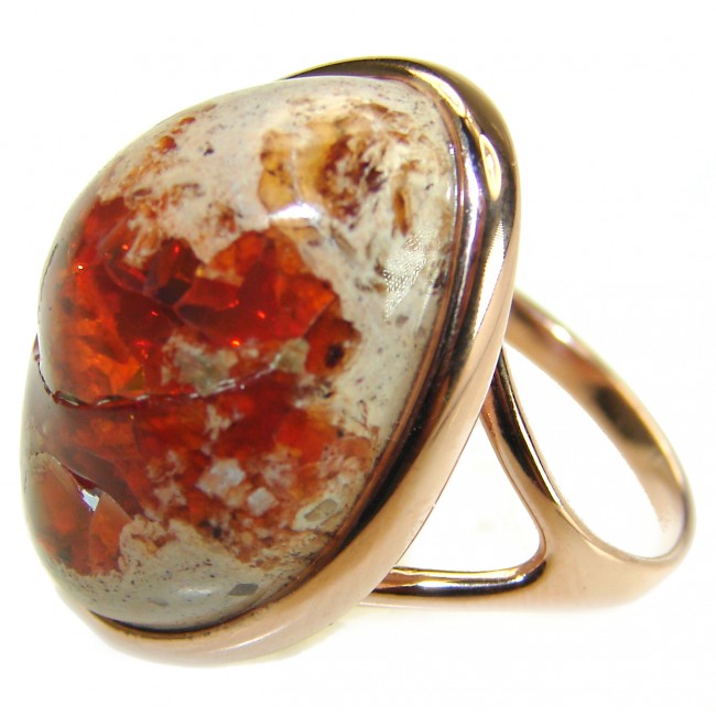 Natural Mexican Fire Opal 14K Rose Gold over .925 Sterling Silver handmade ring size 9