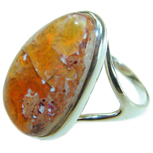 Bonfire Night best quality Mexican Opal .925 Sterling Silver handmade ring 9