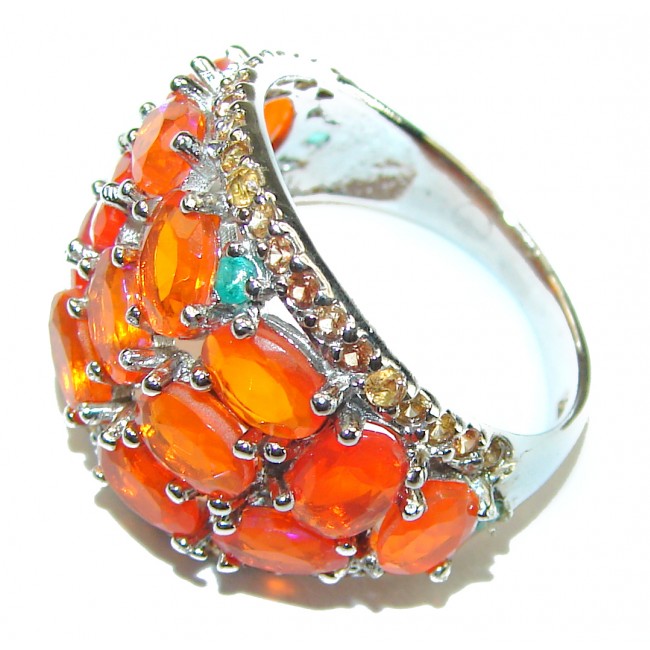 Natural Mexican Fire Opal .925 Sterling Silver handmade ring size 8 1/2