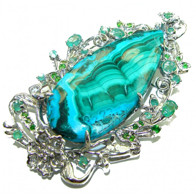 Colors of Earth Authentic Chrysocolla .925 Sterling Silver handcrafted Large Pendant - Brooch